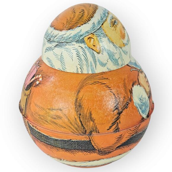 VTG Bristol Ware Santa Roly Poly tin container 6" x 7" - Picture 9 of 10